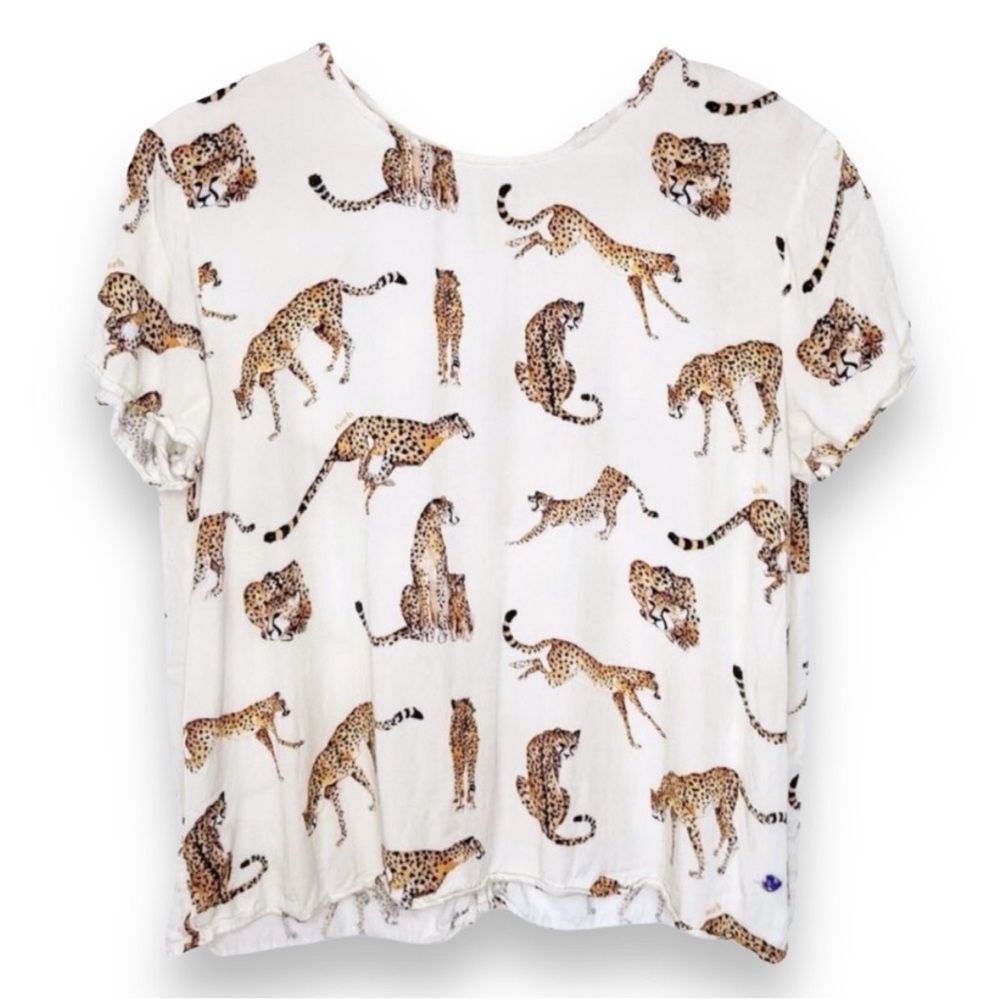 Anthropologie Nach Bijoux Boho Leopard Pattern Linen Blend Top Size L